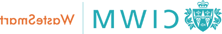 CIWM废物智慧型标志-左边有一个蓝绿色的徽章, “CIWM”字母也是青色的. “浪费Smart”字样在右边，用橙色表示